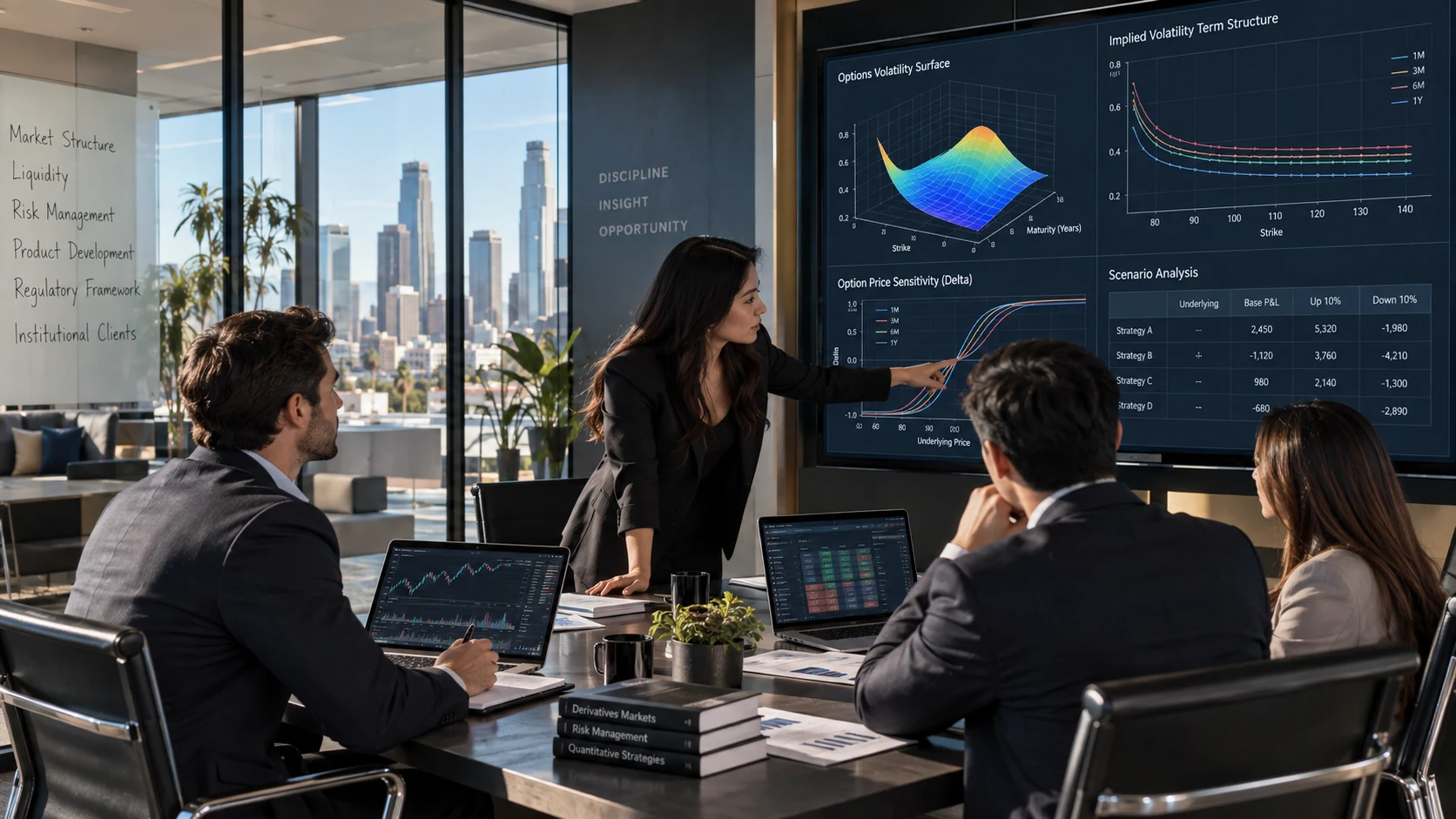 Avermont derivatives team reviewing options analytics in Los Angeles